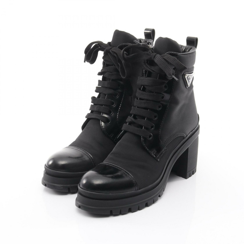 PRADA Re-Nylon 三角 Logo 尼龍皮革短靴 黑色 #36 二手 女款-0