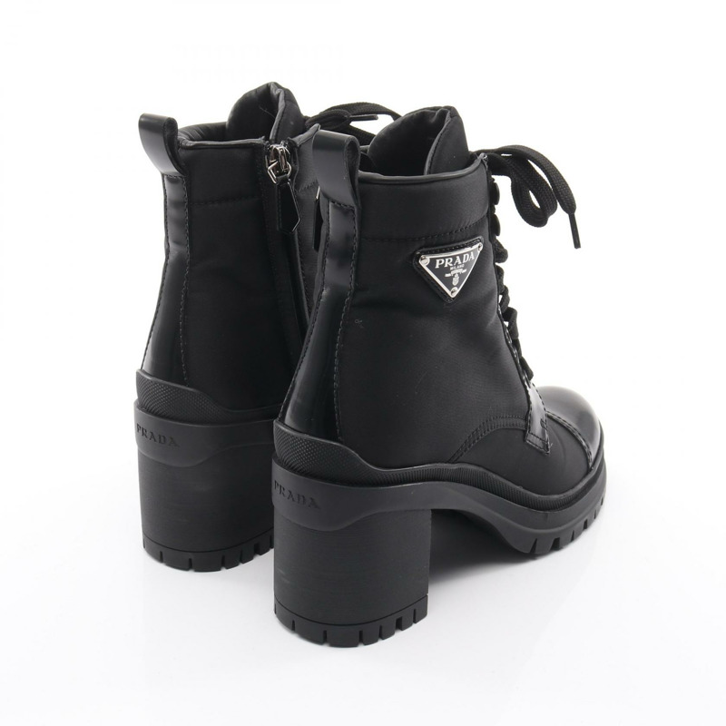 PRADA Re-Nylon 三角 Logo 尼龍皮革短靴 黑色 #36 二手 女款-1