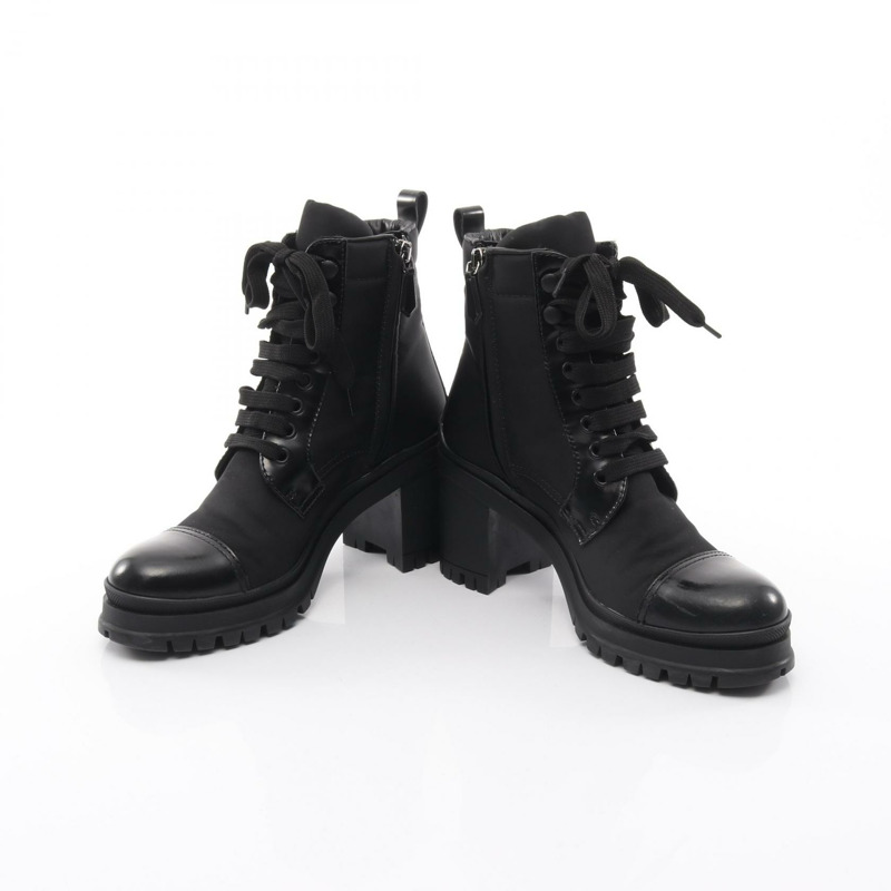 PRADA Re-Nylon 三角 Logo 尼龍皮革短靴 黑色 #36 二手 女款-2