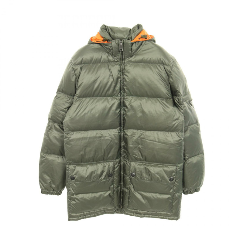 PRADA 帶帽羽絨外套 SGB857 尼龍卡其橙色 #44 二手男款-0