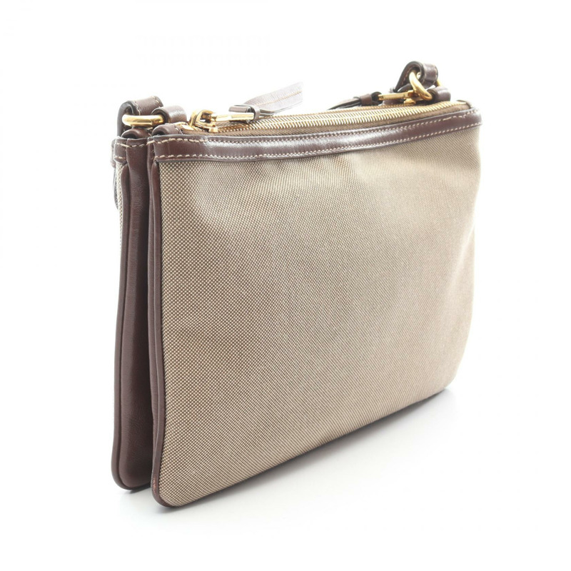 PRADA Logo提花肩包 1BH050 帆布皮革 米色棕色 二手 女士-1