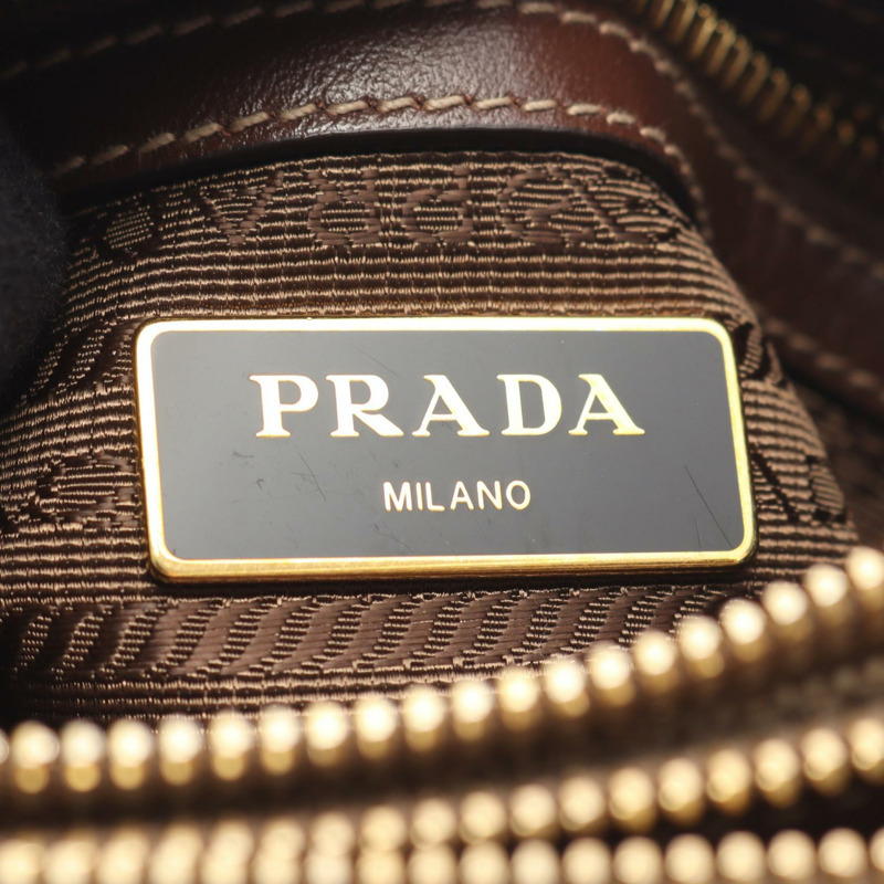 PRADA Logo提花肩包 1BH050 帆布皮革 米色棕色 二手 女士-3