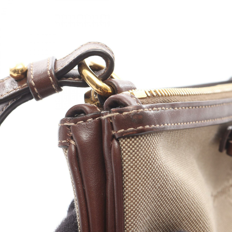 PRADA Logo提花肩包 1BH050 帆布皮革 米色棕色 二手 女士-5