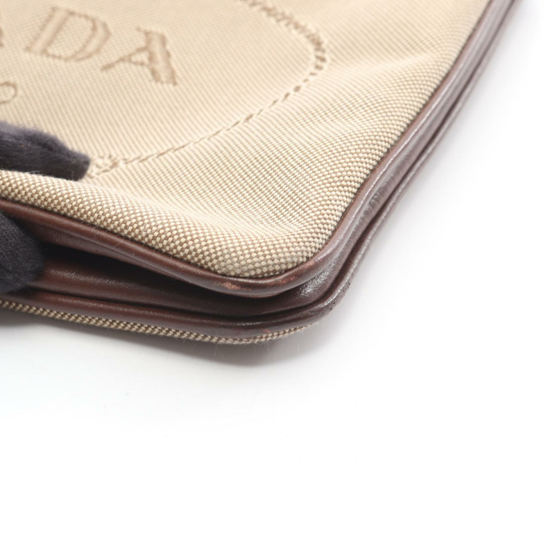 PRADA Logo提花肩包 1BH050 帆布皮革 米色棕色 二手 女士-8