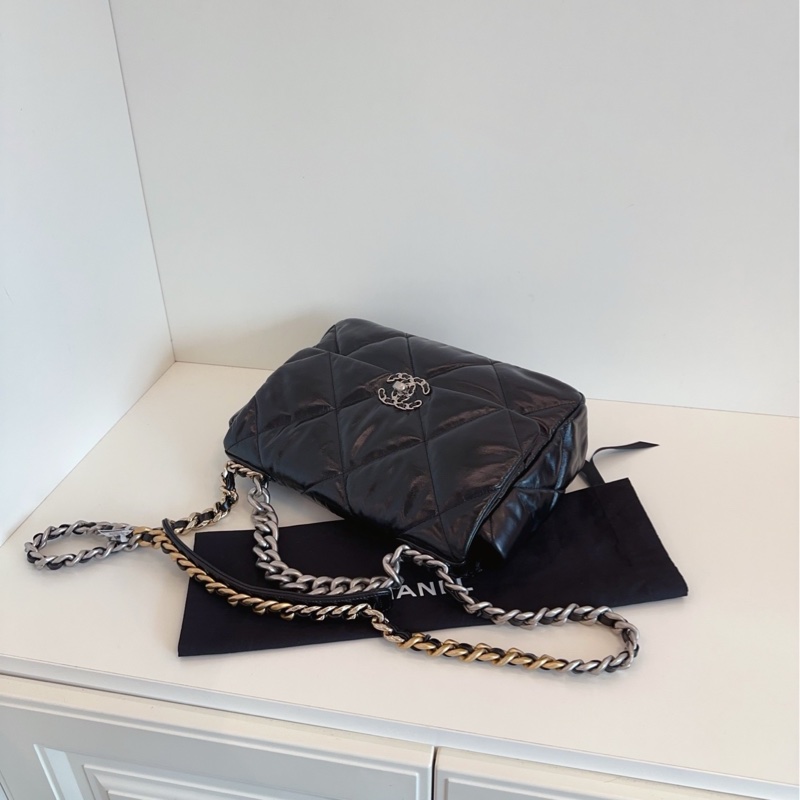 【閒置🆕】Chanel 芯片款 經典 黑銀 19bag中號手提斜挎包-3