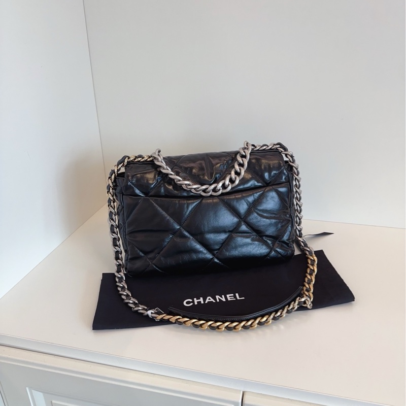 【閒置🆕】Chanel 芯片款 經典 黑銀 19bag中號手提斜挎包-4