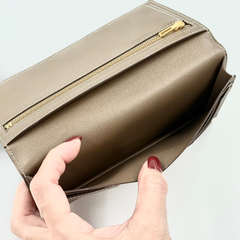 HERMES - 大象灰金釦Epsom Bearn 長夾-3