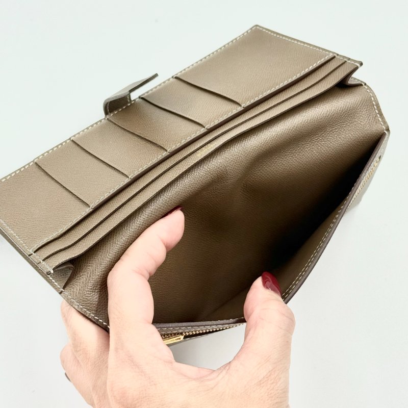 HERMES - 大象灰金釦Epsom Bearn 長夾-4