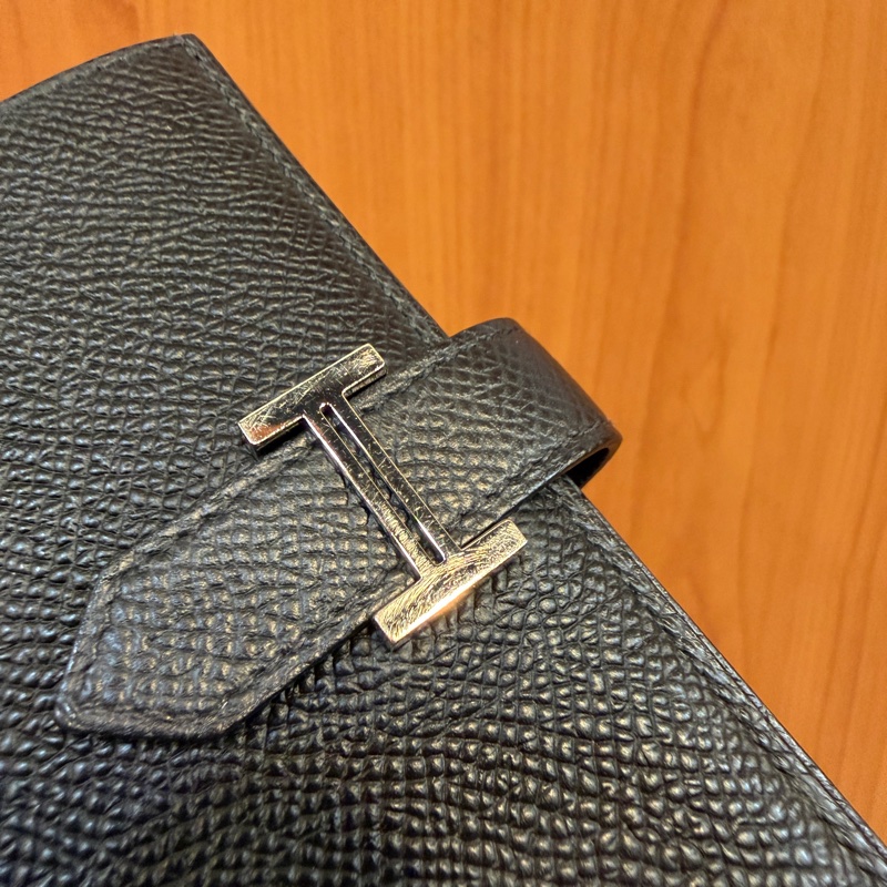 Hermes 黑Epsom皮銀釦Bearn短夾-1