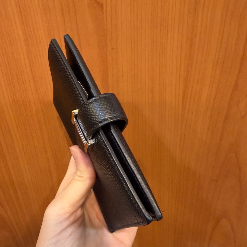 Hermes 黑Epsom皮銀釦Bearn短夾-3