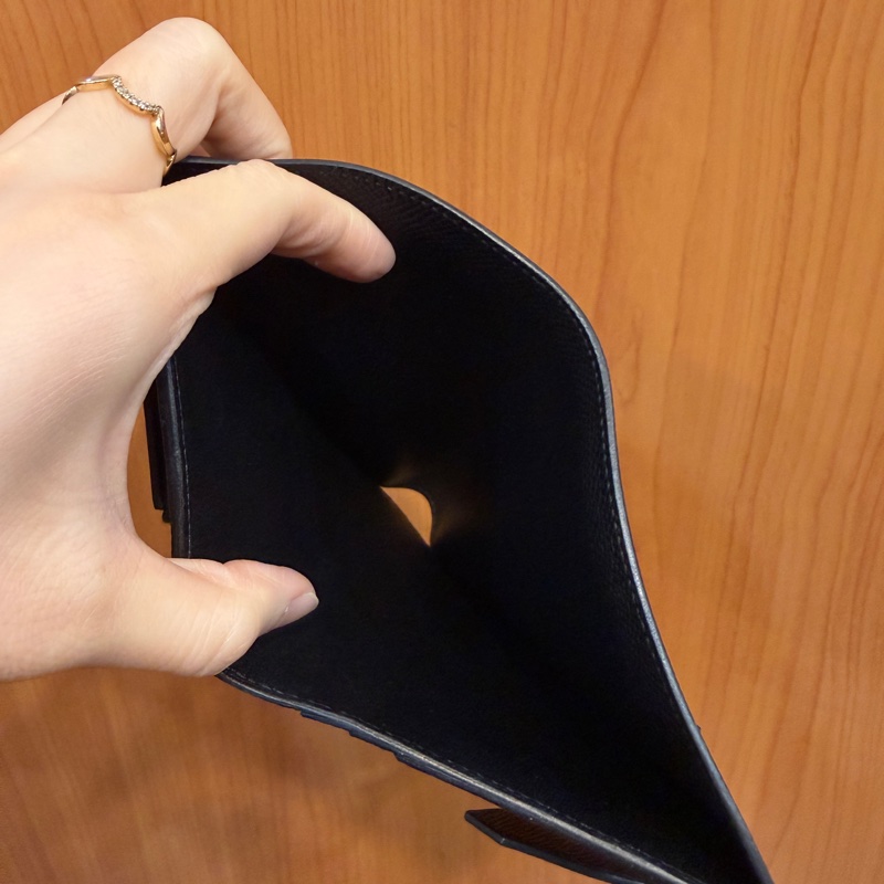 Hermes 黑Epsom皮銀釦Bearn短夾-10