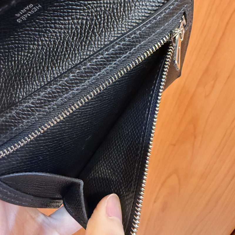 Hermes 黑Epsom皮銀釦Bearn短夾-11