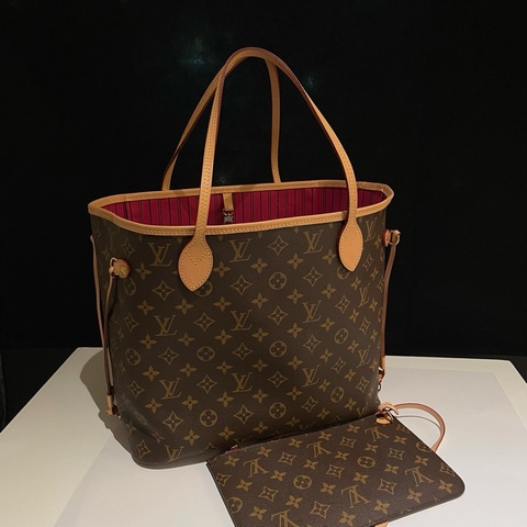 98新LV路易威登 neverfull中号购物袋托特包 玫红色内里