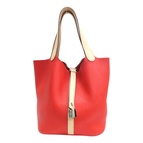 紅/裸色 Taurillon牛皮 Picotin Lock Touch 22 手提包 X刻 銀扣 無鑰匙【HERMES 愛馬仕】