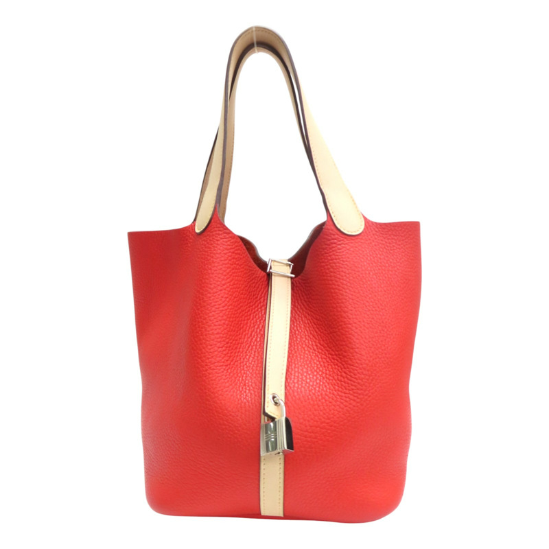 紅/裸色 Taurillon牛皮 Picotin Lock Touch 22 手提包 X刻 銀扣 無鑰匙【HERMES 愛馬仕】-0