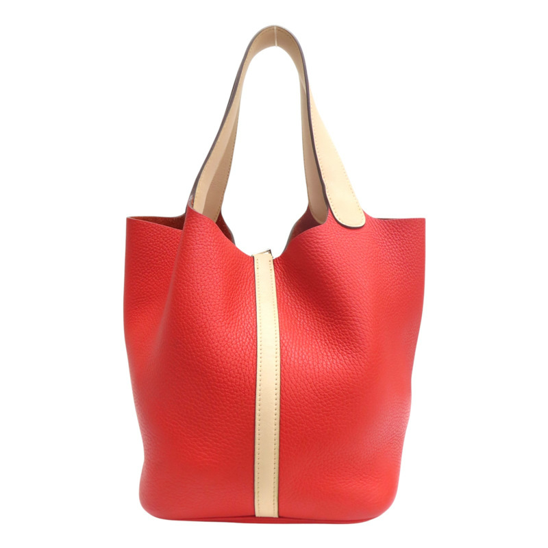 紅/裸色 Taurillon牛皮 Picotin Lock Touch 22 手提包 X刻 銀扣 無鑰匙【HERMES 愛馬仕】-1