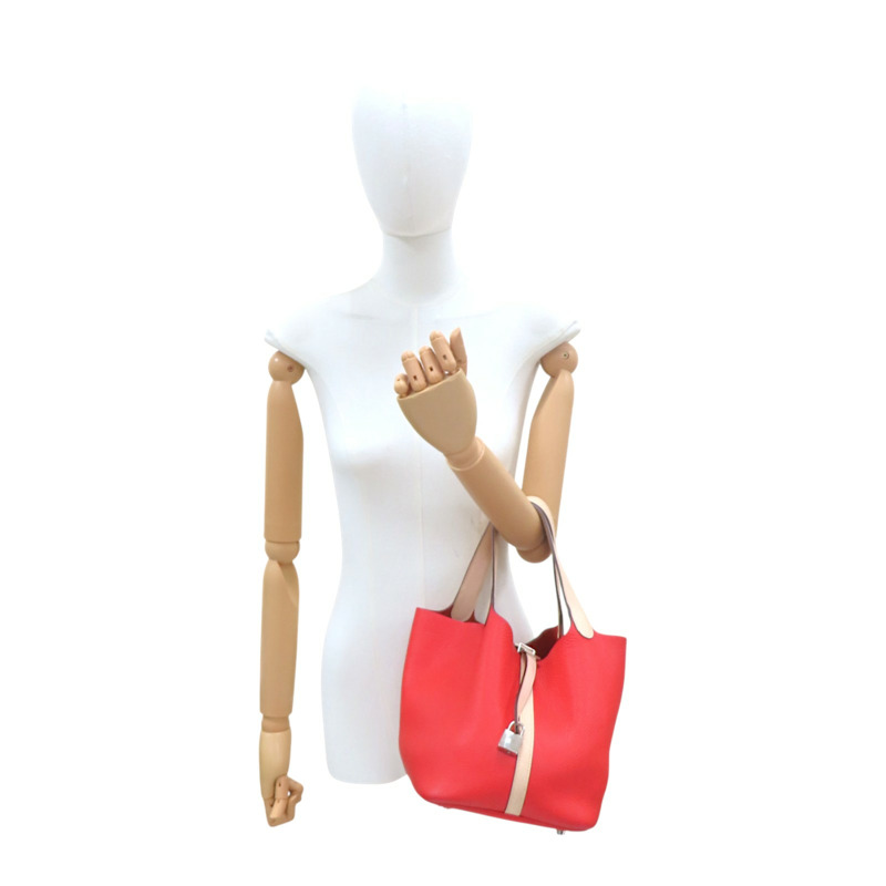 紅/裸色 Taurillon牛皮 Picotin Lock Touch 22 手提包 X刻 銀扣 無鑰匙【HERMES 愛馬仕】-7