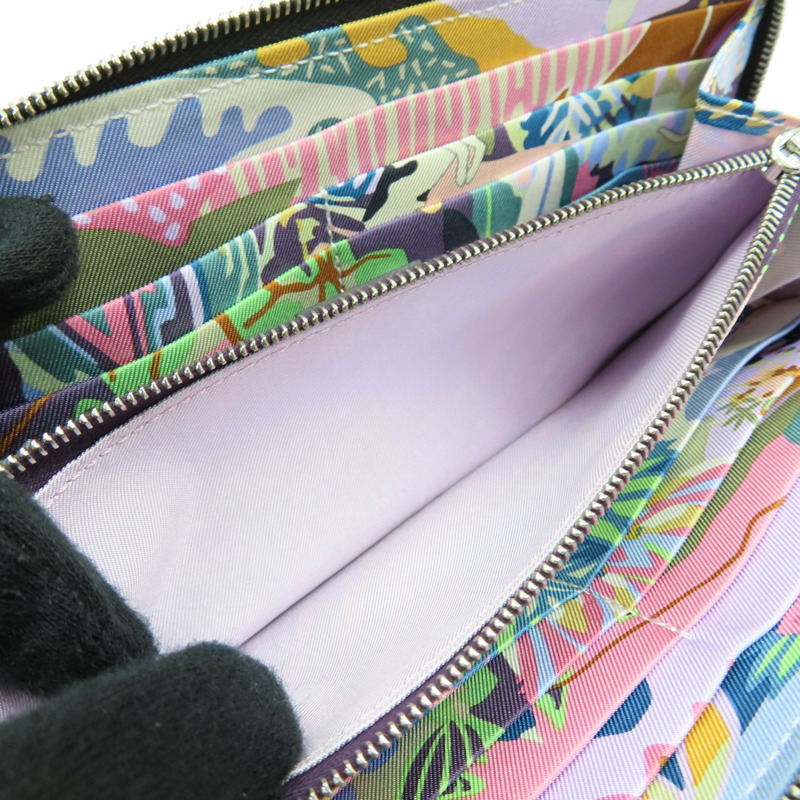 黑色 Epsom牛皮 絲巾 Silk'In Classique 拉鍊長夾 K刻【HERMES 愛馬仕】-5