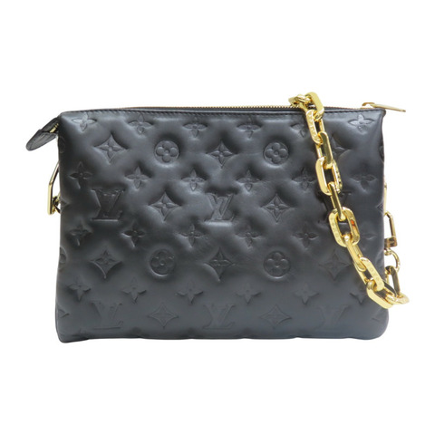 黑色 小羊皮壓紋 Coussin PM 單肩包【LOUIS VUITTON LV 路易威登】 M57790