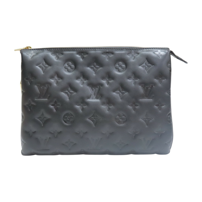 黑色 小羊皮壓紋 Coussin PM 單肩包【LOUIS VUITTON LV 路易威登】 M57790-1