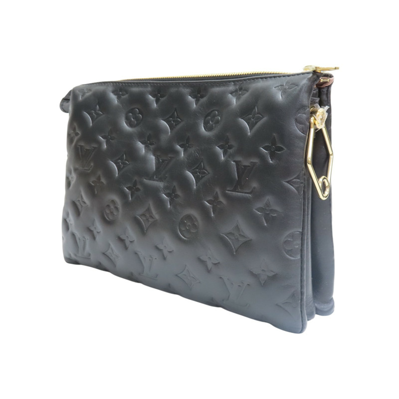黑色 小羊皮壓紋 Coussin PM 單肩包【LOUIS VUITTON LV 路易威登】 M57790-2