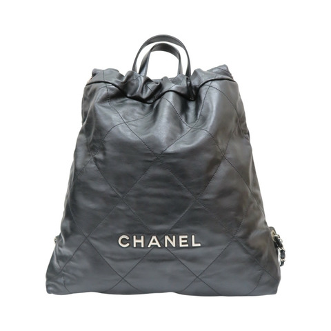 黑色 羊皮 22 後背包【CHANEL 香奈兒】 AS3313