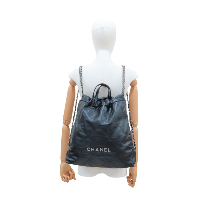 黑色 羊皮 22 後背包【CHANEL 香奈兒】 AS3313-9