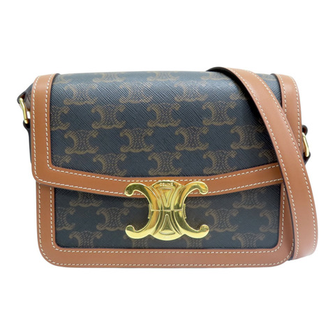 棕色 牛皮 Triomphe PVC塗層帆布 Teen 肩背包【CELINE 賽琳】 188882BZ4.04LU