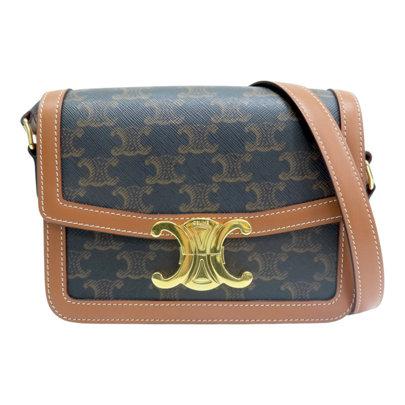 棕色 牛皮 Triomphe PVC塗層帆布 Teen 肩背包【CELINE 賽琳】 188882BZ4.04LU-0