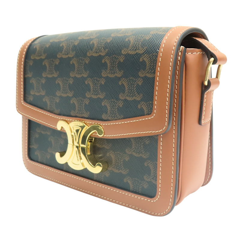 棕色 牛皮 Triomphe PVC塗層帆布 Teen 肩背包【CELINE 賽琳】 188882BZ4.04LU-2