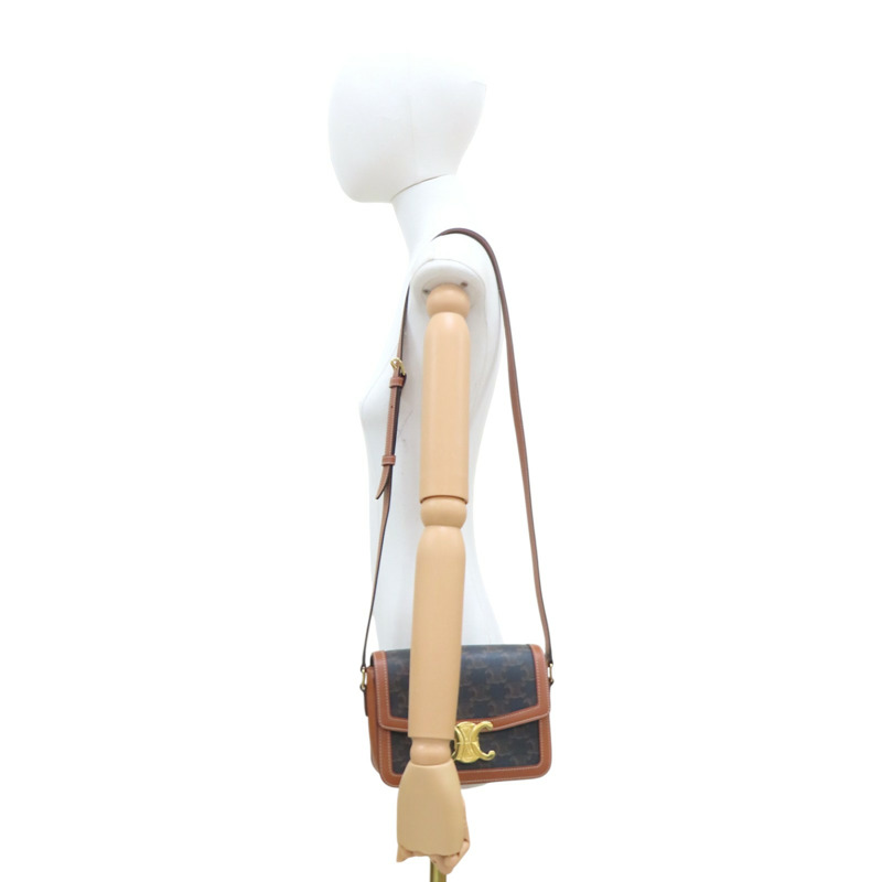 棕色 牛皮 Triomphe PVC塗層帆布 Teen 肩背包【CELINE 賽琳】 188882BZ4.04LU-10