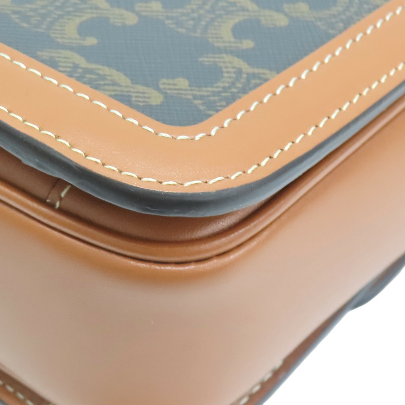 棕色 牛皮 Triomphe PVC塗層帆布 Teen 肩背包【CELINE 賽琳】 188882BZ4.04LU-13