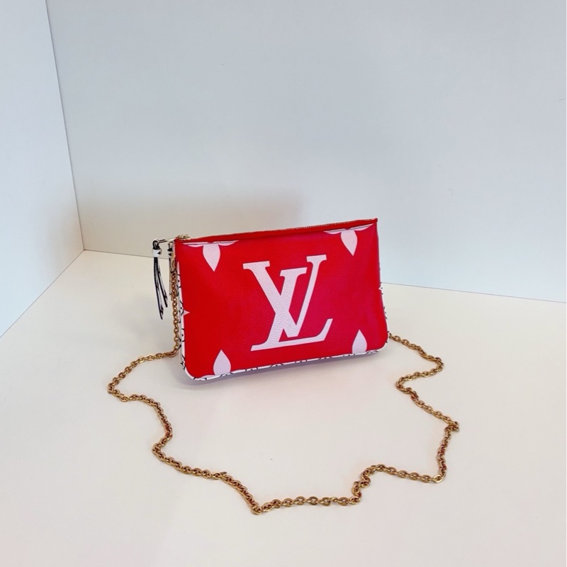 【97新🆕】LV  Pochette Double Zip 紅拼粉 雙層鏈條包⛓ 斜挎包-0