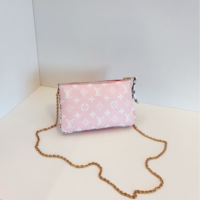 【97新🆕】LV  Pochette Double Zip 紅拼粉 雙層鏈條包⛓ 斜挎包-1