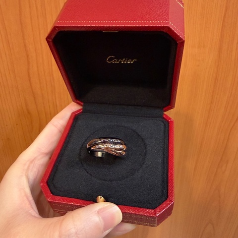 Cartier 750白K金黑陶瓷Trinity三環戒指B4095500