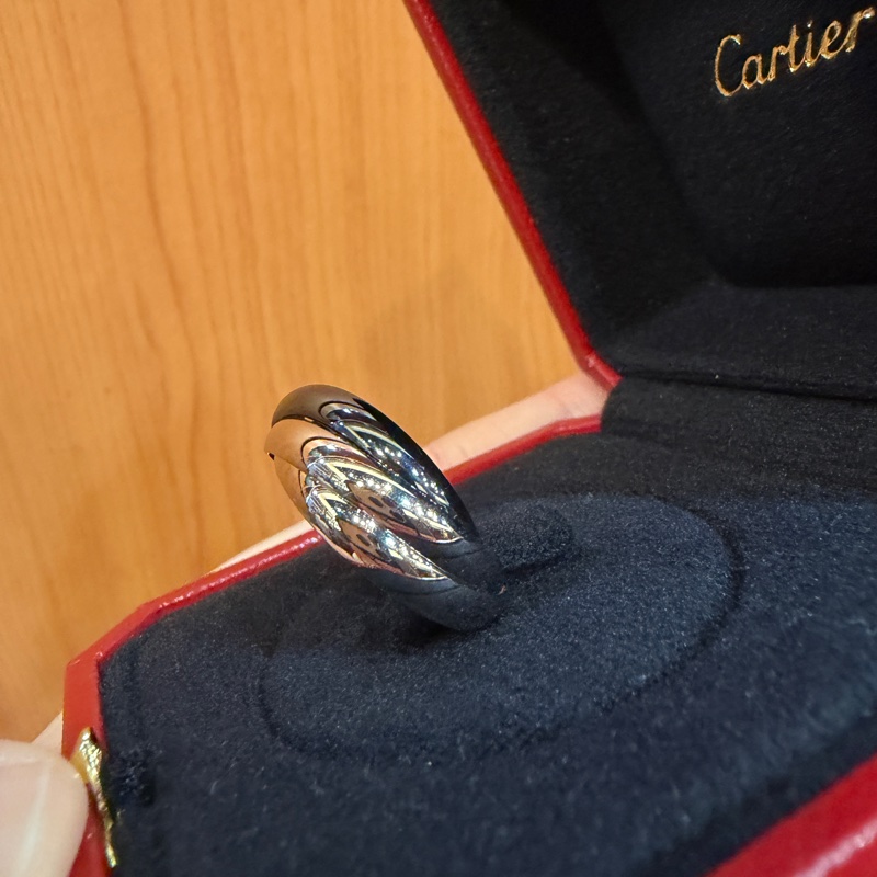 Cartier 750白K金黑陶瓷Trinity三環戒指B4095500-1