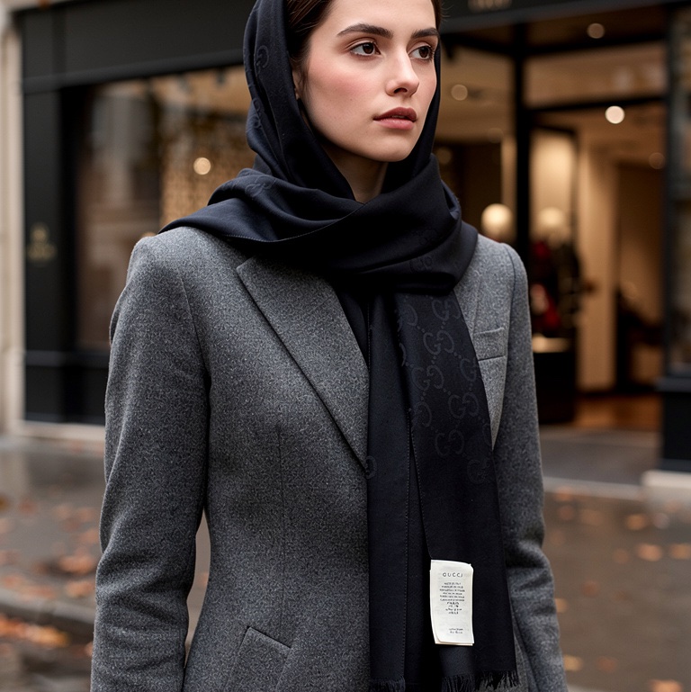 Gucci 質感黑色圍巾-1