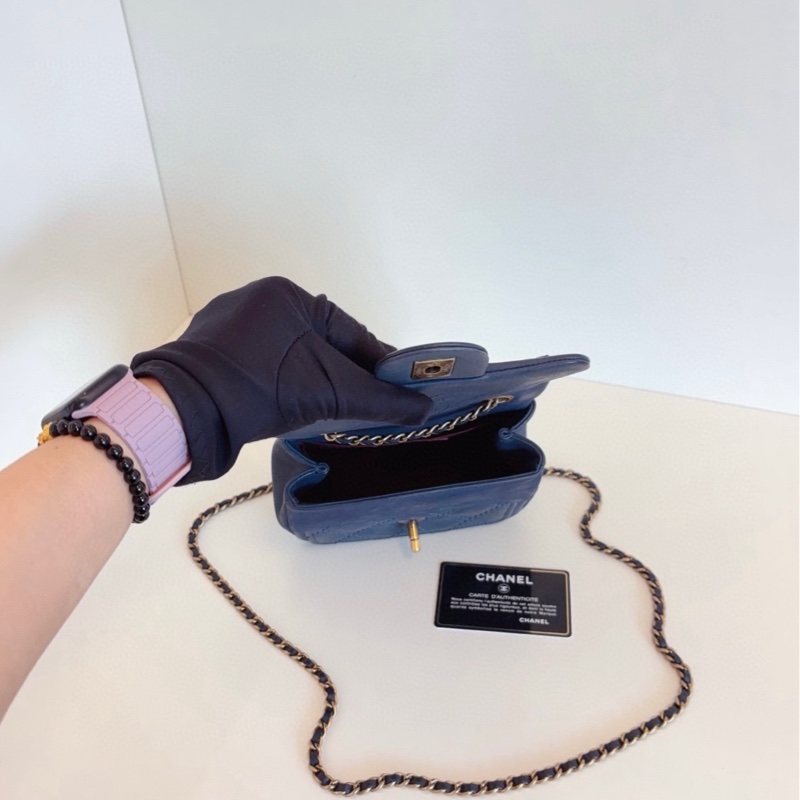 【98新🆕】Chanel 外縫菱格CF方胖子鏈條包 霧霾灰藍色大雙C旋扣 斜挎手提包-7