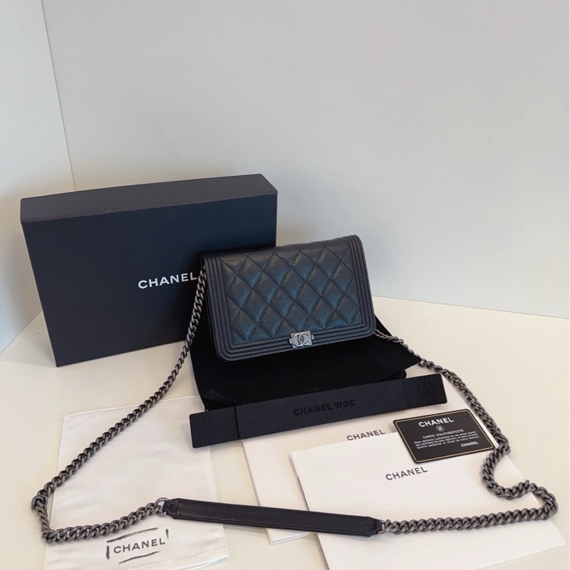 【99新🆕】Chanel 黑銀荔枝皮leboy款woc 斜挎包-0