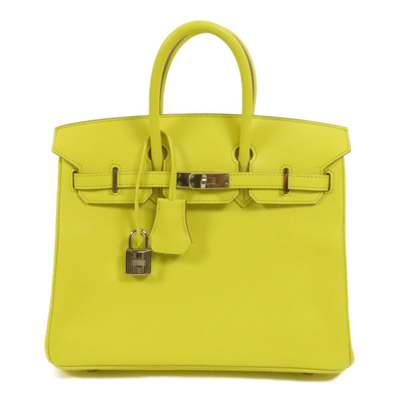 HERMES Epsom皮革Birkin 25銀扣手挽袋Lime-0