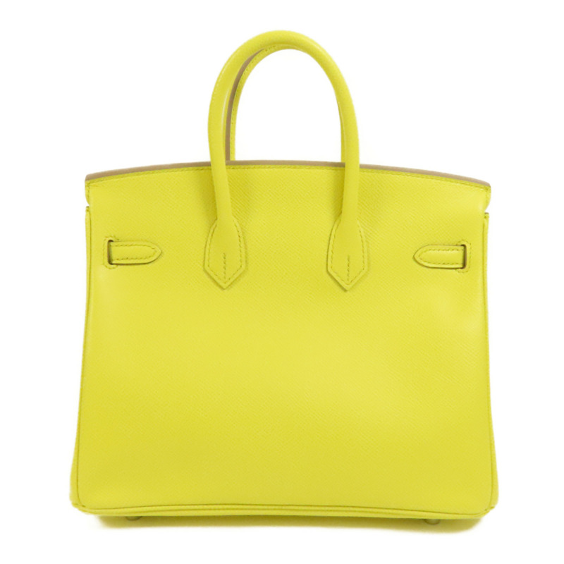 HERMES Epsom皮革Birkin 25銀扣手挽袋Lime-1