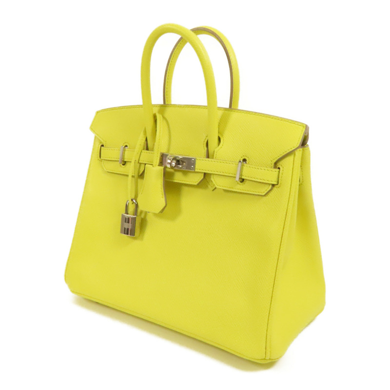 HERMES Epsom皮革Birkin 25銀扣手挽袋Lime-2