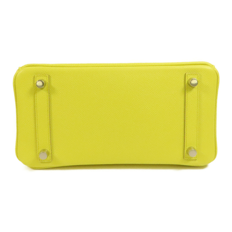 HERMES Epsom皮革Birkin 25銀扣手挽袋Lime-3