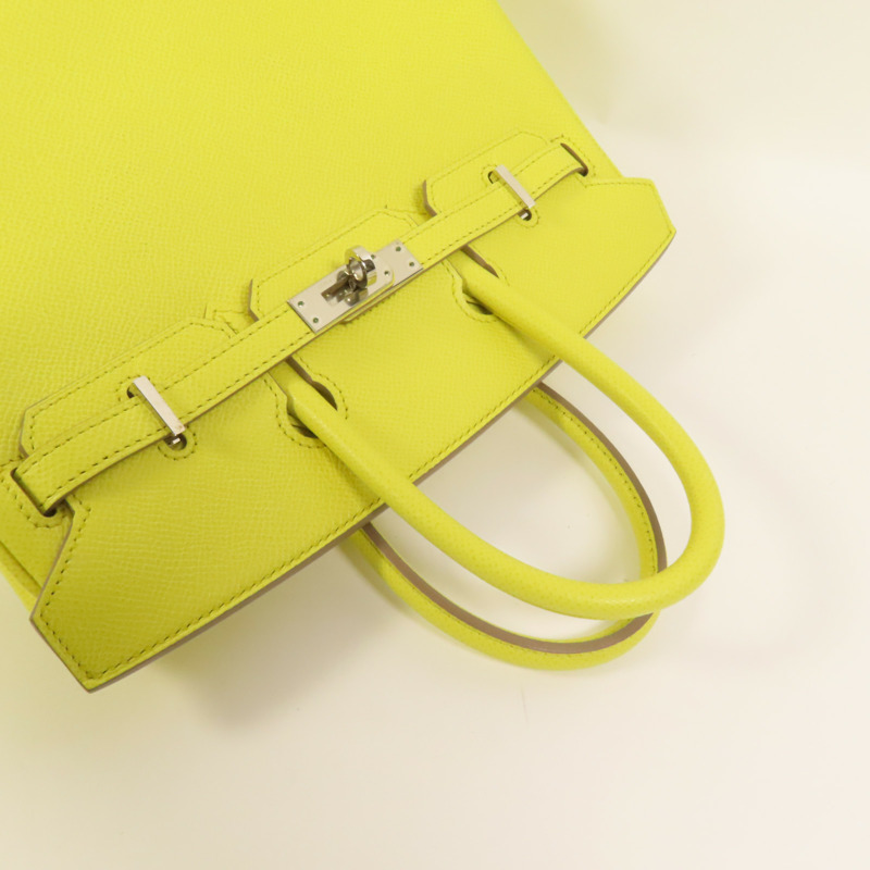HERMES Epsom皮革Birkin 25銀扣手挽袋Lime-4