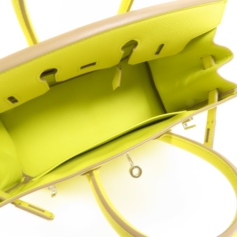 HERMES Epsom皮革Birkin 25銀扣手挽袋Lime-5