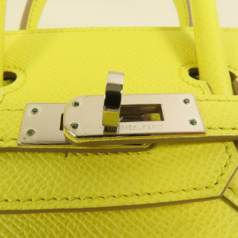 HERMES Epsom皮革Birkin 25銀扣手挽袋Lime-7