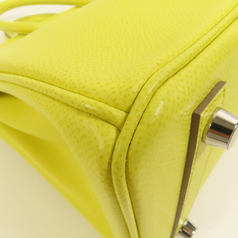 HERMES Epsom皮革Birkin 25銀扣手挽袋Lime-12