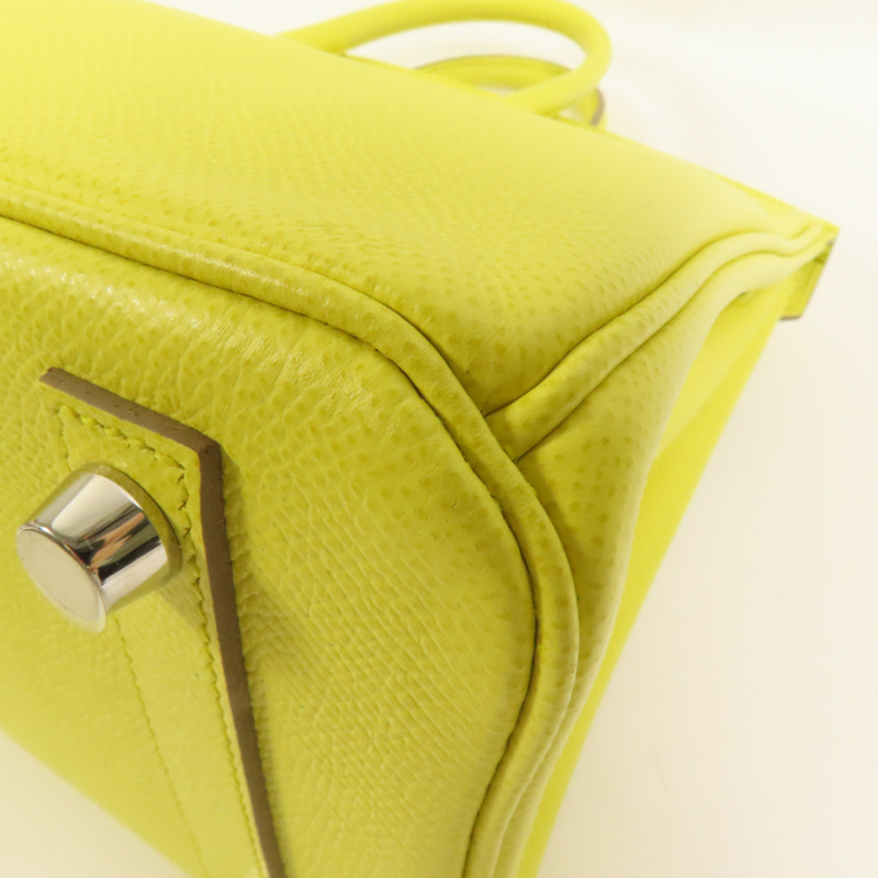 HERMES Epsom皮革Birkin 25銀扣手挽袋Lime-13