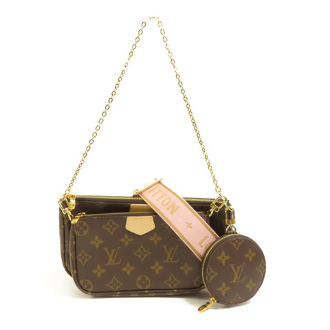 LOUIS VUITTON Monogram Multi Pochette Accessoires金扣手挽肩背兩用袋棕色