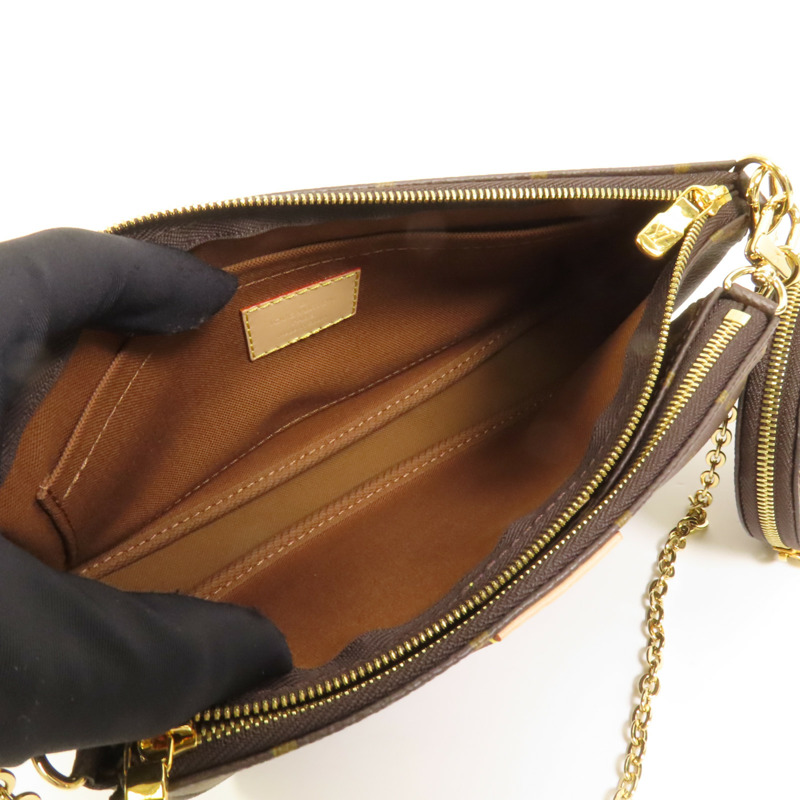 LOUIS VUITTON Monogram Multi Pochette Accessoires金扣手挽肩背兩用袋棕色-4